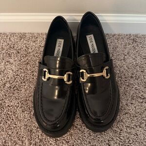 Steve Madden Black Loafers with Gold Hardware